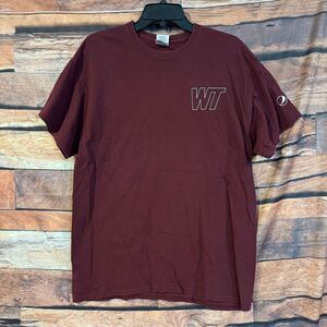 GILDAN Men's T-Shirt Large Maroon Heavy Cotton WTAMU Buffs Pepsi Logo Crew Neck